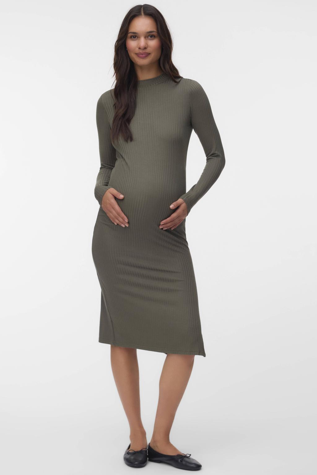 MAMALICIOUS zwangerschaps maxi jurk rib gebreid groen