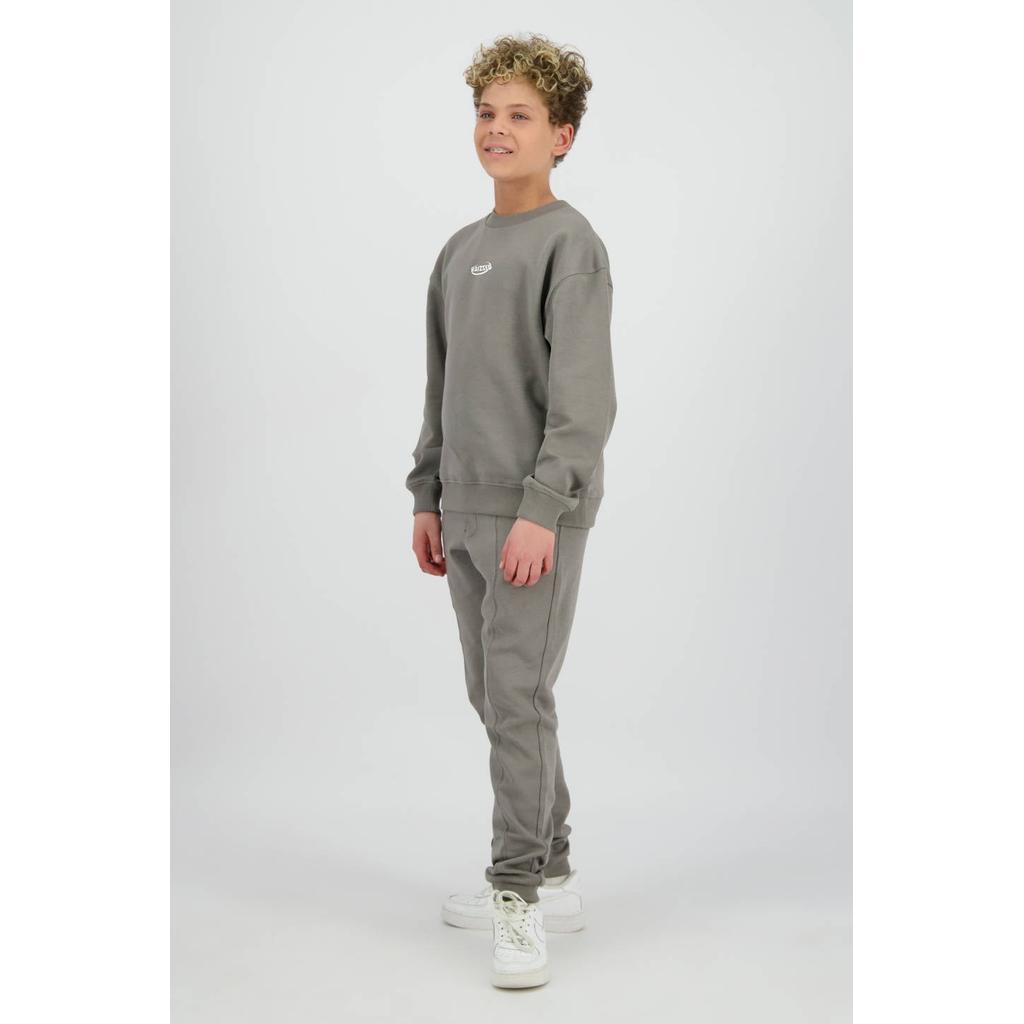Grijze jongens Raizzed joggingbroek van sweat materiaal met elastische tailleband met koord en effen