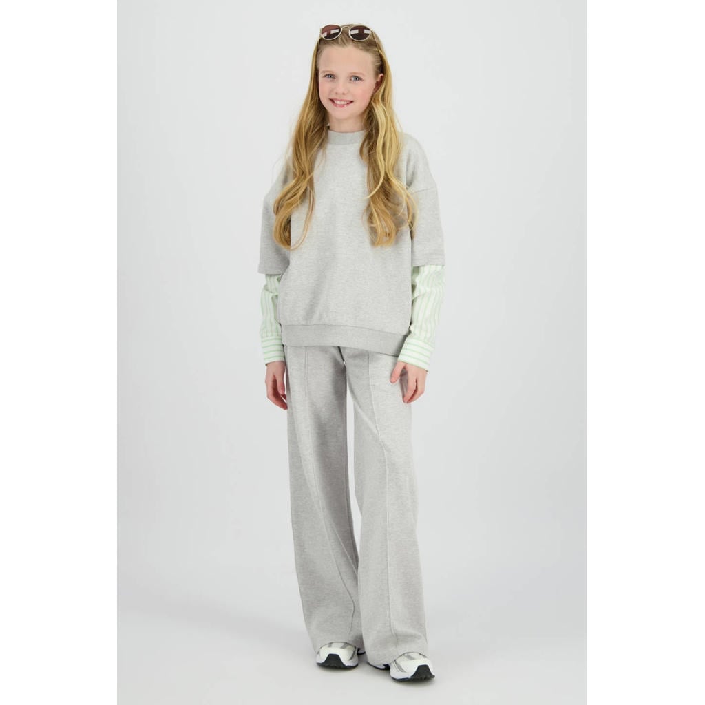 Grijs melange meisjes Raizzed wide leg joggingbroek melange van sweat materiaal met effen