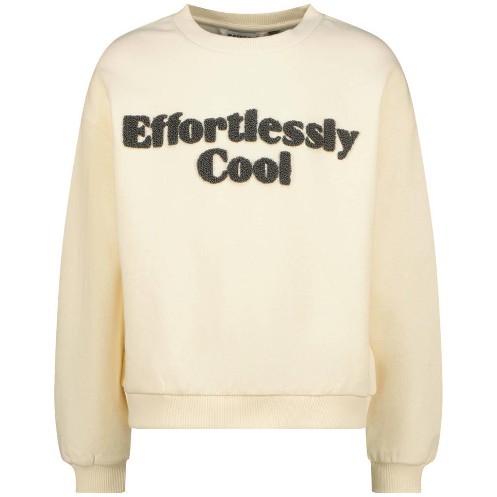 Beige meisjes Raizzed sweater met tekst print, lange mouwen, ronde hals en geribde boorden
