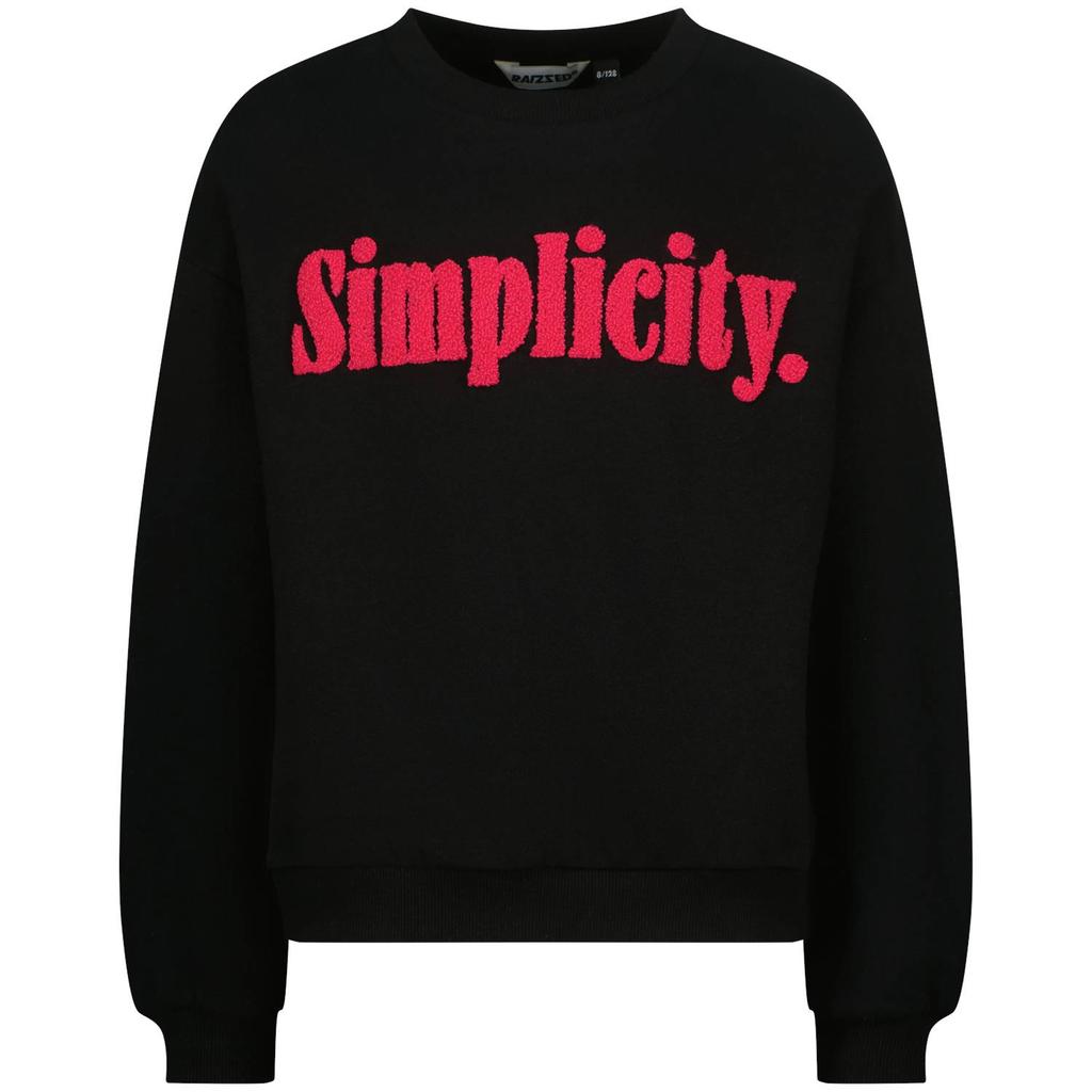 Zwarte meisjes Raizzed sweater met tekst print, lange mouwen, ronde hals en geribde boorden