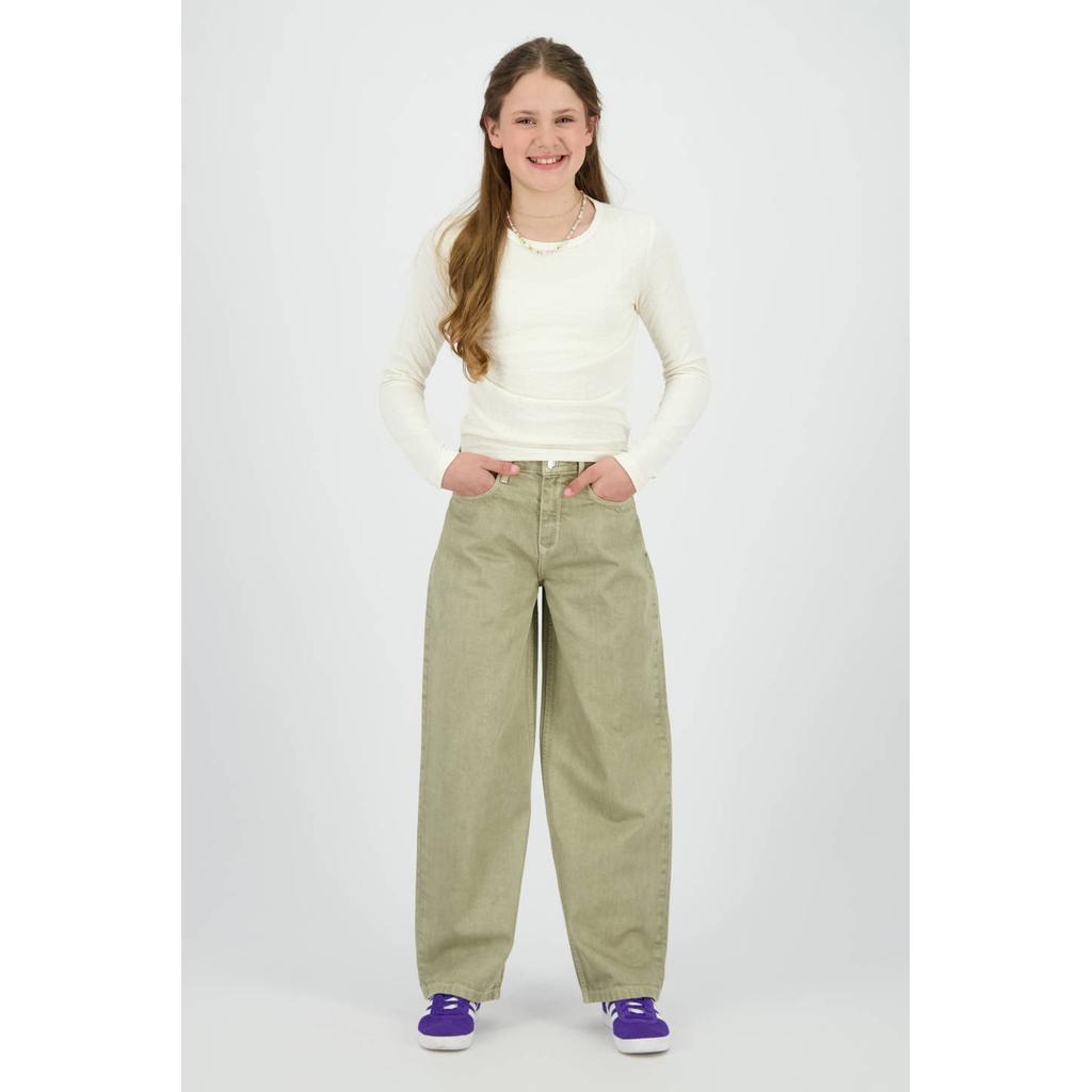 Groene meisjes Raizzed high waist wide leg jeans wide leg jeans van denim met rits- en knoopsluiting en effen