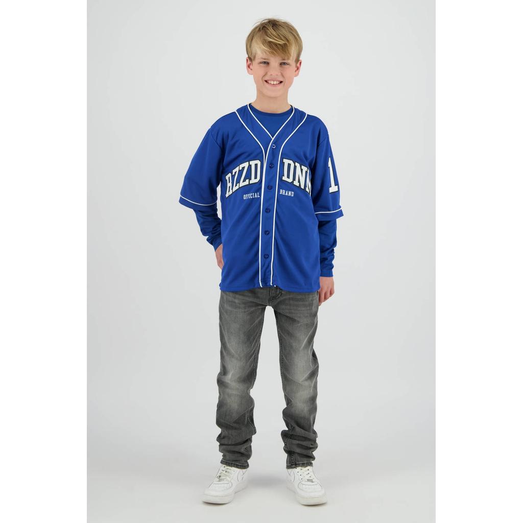 Blauwe jongens Raizzed T-shirt van polyester met printopdruk, korte mouwen, V-hals en drukknoopsluiting