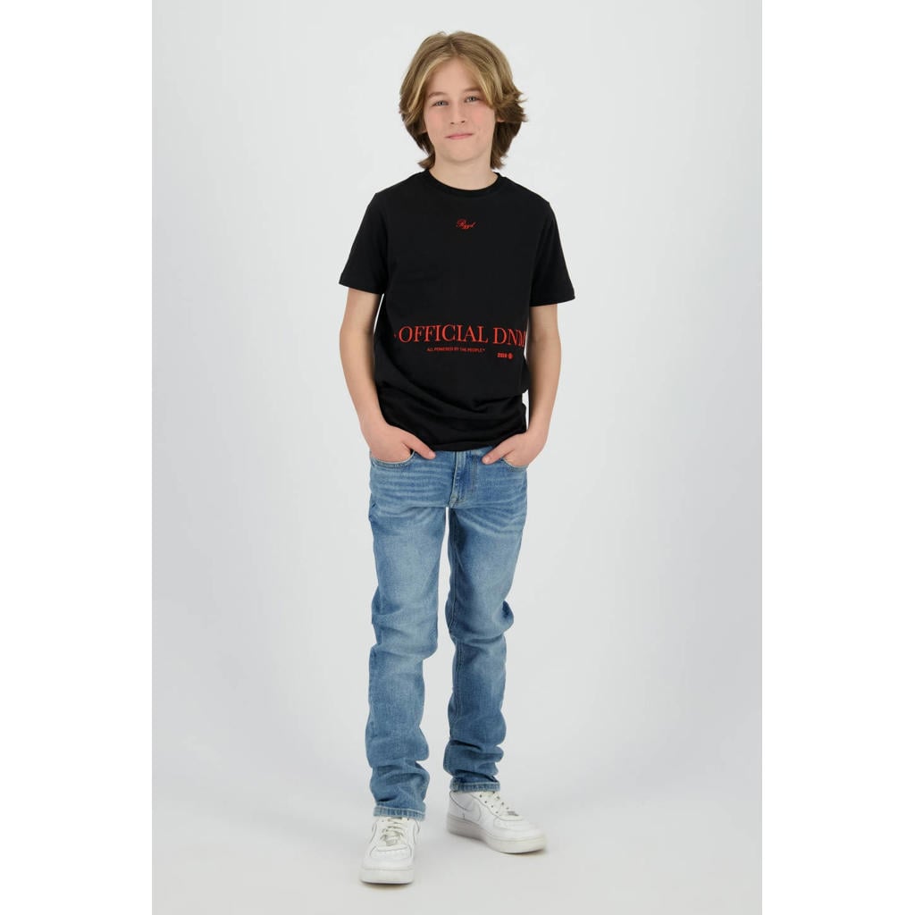 Zwarte jongens Raizzed T-shirt van katoen met tekst print, korte mouwen en ronde hals