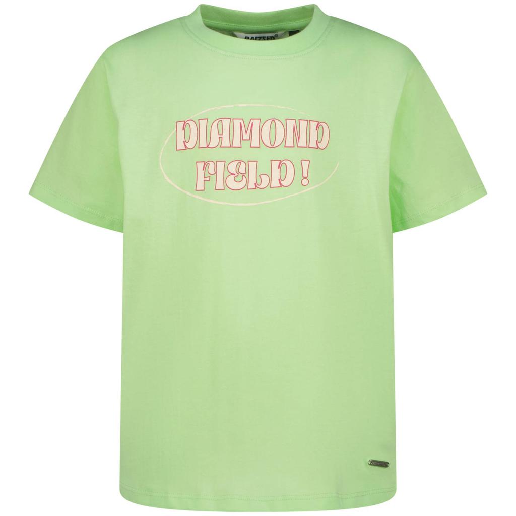 Lichtgroene meisjes Raizzed T-shirt van katoen met tekst print, korte mouwen en ronde hals