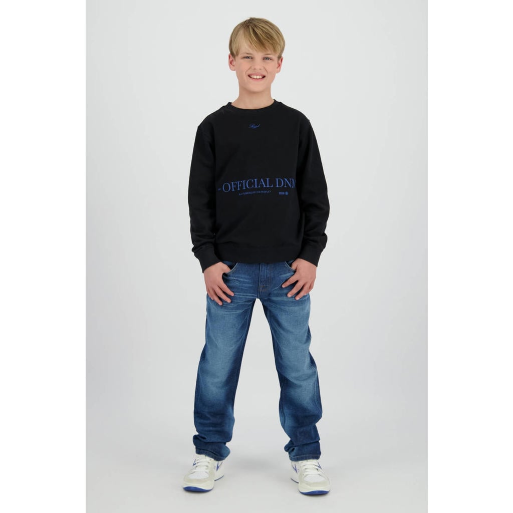Zwarte jongens Raizzed sweater met tekst print, lange mouwen, ronde hals en geribde boorden