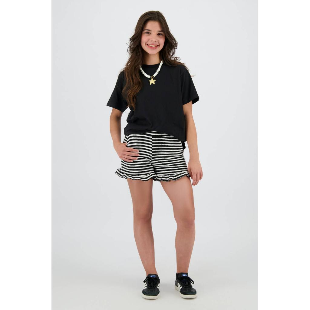 Zwarte meisjes Raizzed T-shirt van katoen met backprint, korte mouwen en ronde hals