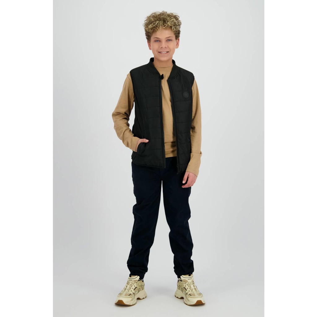 Zwarte jongens Raizzed bodywarmer van polyester met effen, ronde hals en ritssluiting