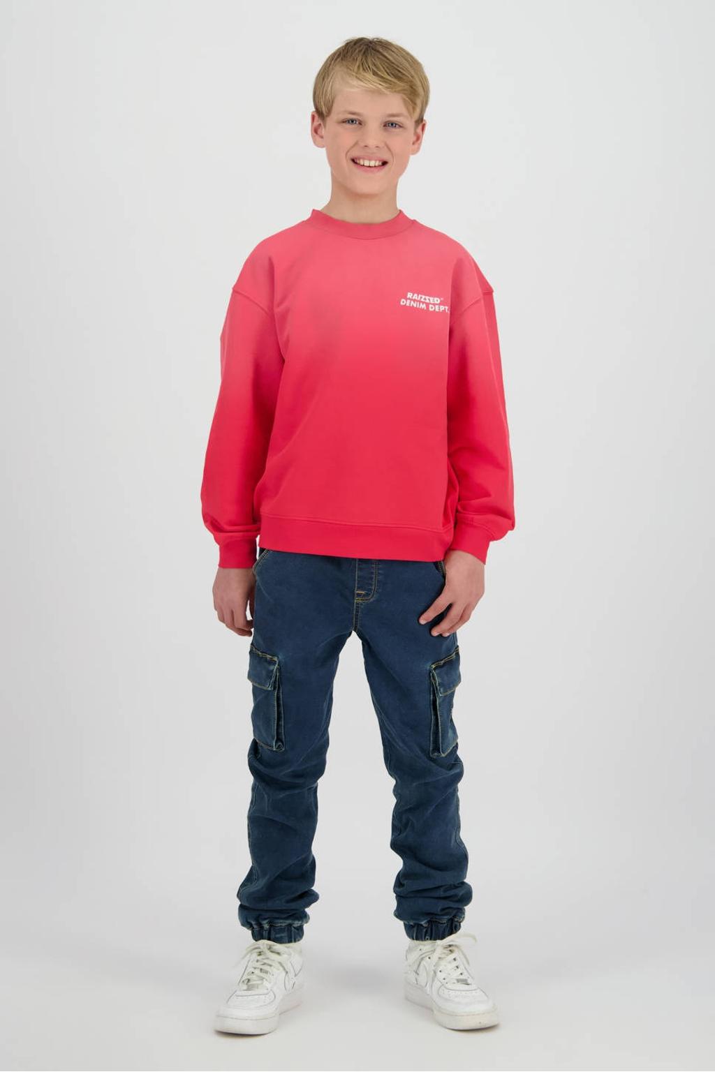 Rode jongens Raizzed sweater met backprint, lange mouwen, ronde hals en geribde boorden