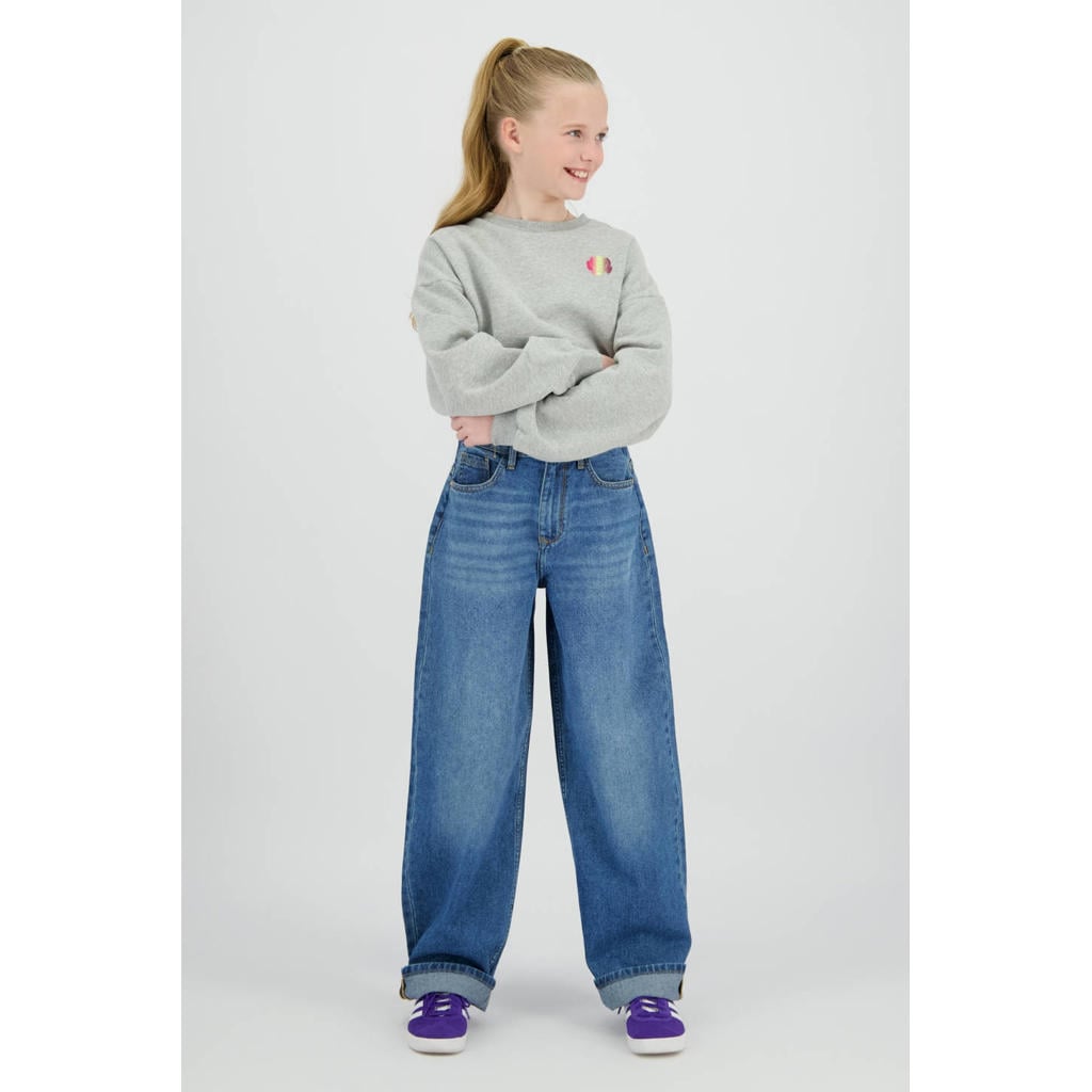 Grijze meisjes Raizzed sweater met backprint, lange mouwen, ronde hals en geribde boorden