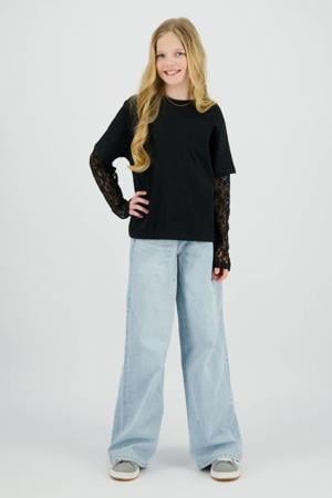 longsleeve met kanten mouwen zwart