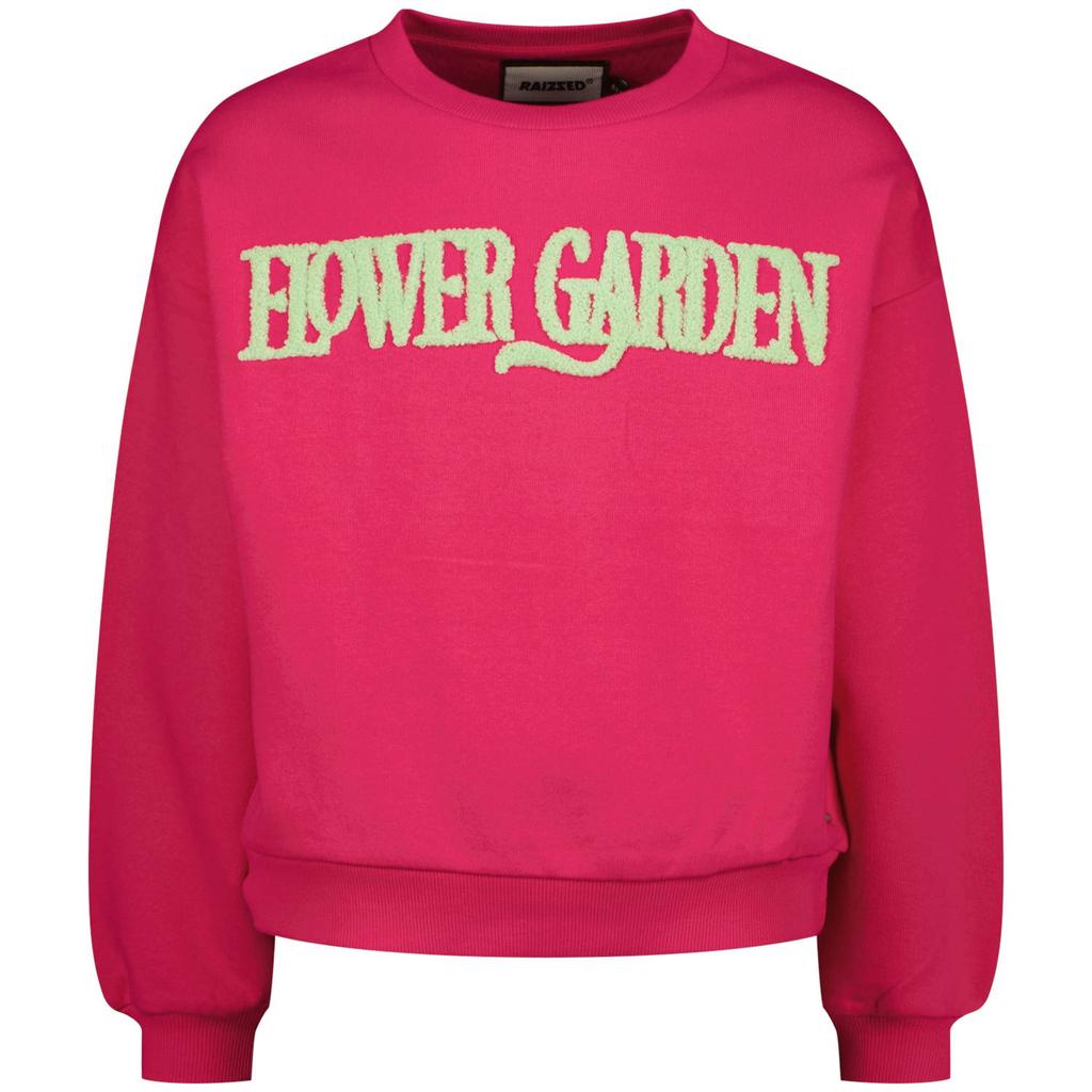 Roze meisjes Raizzed sweater met tekst print, lange mouwen, ronde hals en borduursels
