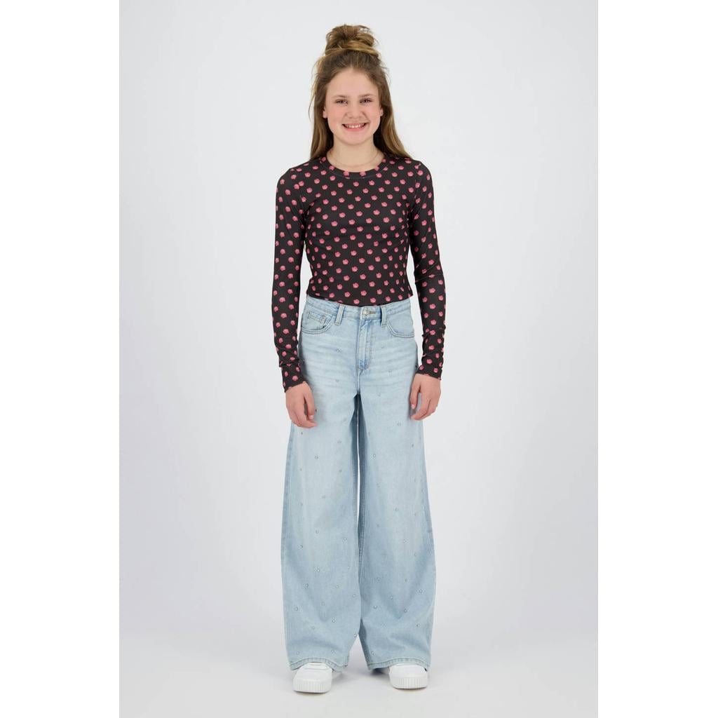 Light blue denim meisjes Raizzed wide leg jeans wide leg jeans van denim met rits- en knoopsluiting