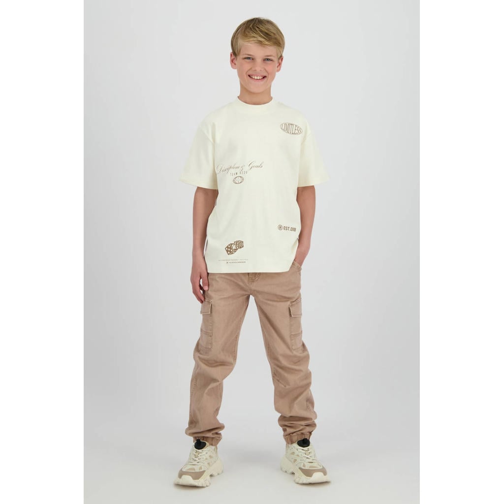 Witte jongens Raizzed T-shirt van katoen met printopdruk, korte mouwen en ronde hals