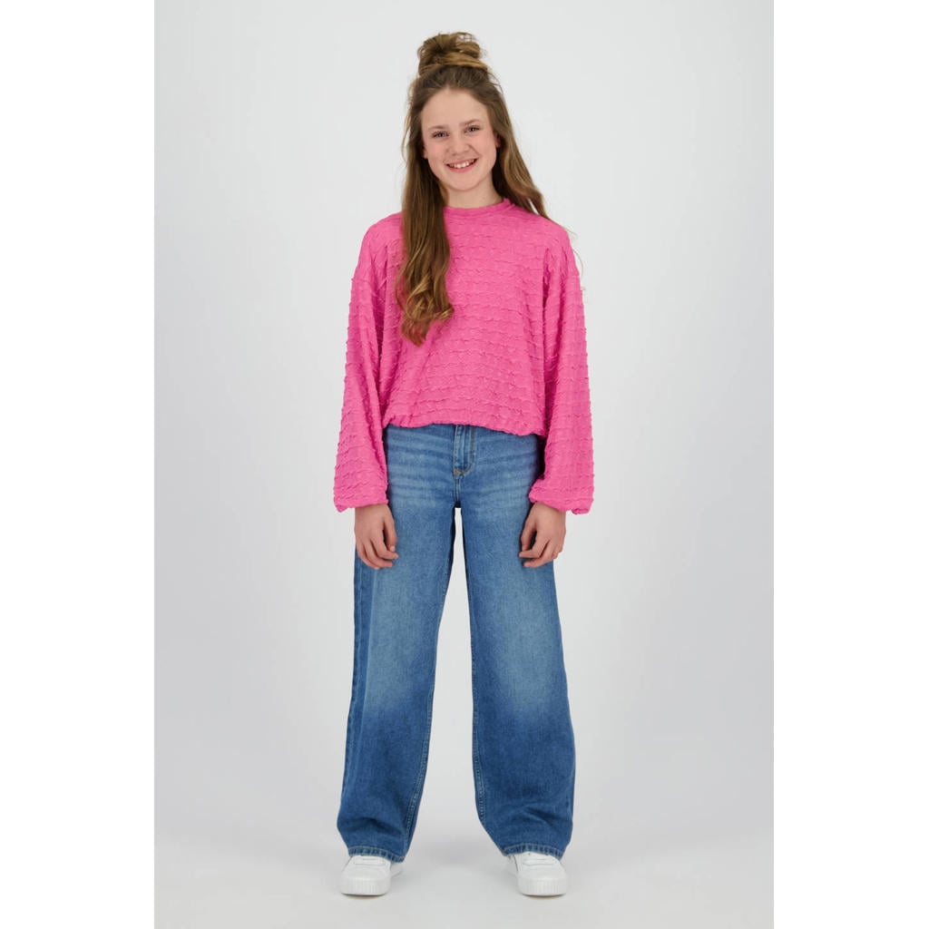 Medium blue denim meisjes Raizzed high waist barrel jeans van katoen met rits- en knoopsluiting en effen