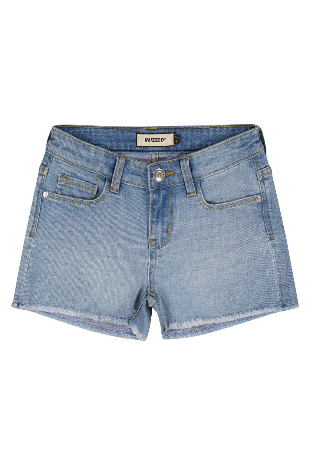 Light blue denim meisjes Raizzed regular short van denim met rits- en knoopsluiting en effen