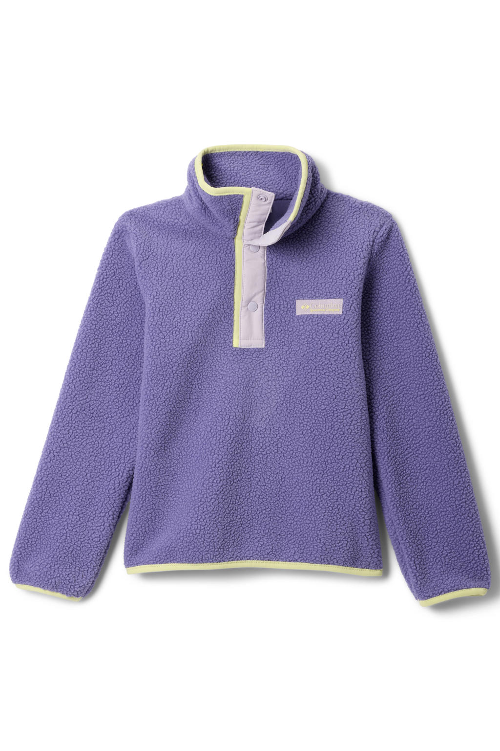 Paars en grijze meisjes Columbia fleece sweater Helvetia II met effen, lange mouwen, opstaande kraag en drukknoopsluiting