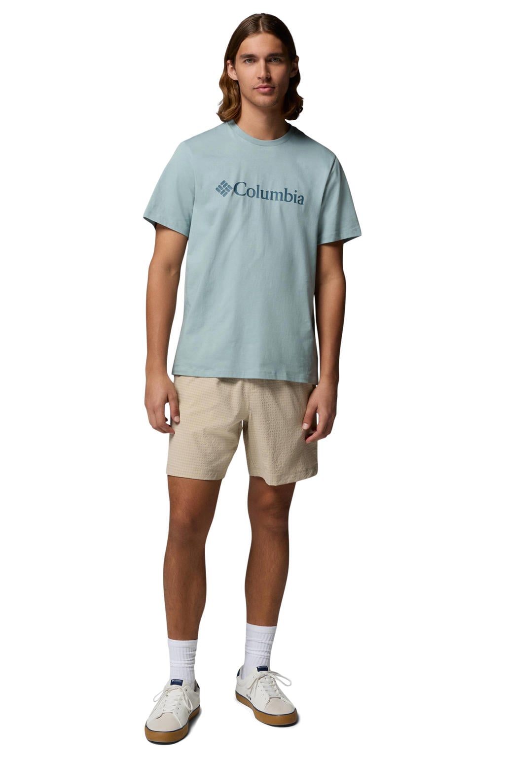 Blauwe heren Columbia T-shirt van katoen met printopdruk, korte mouwen en ronde hals
