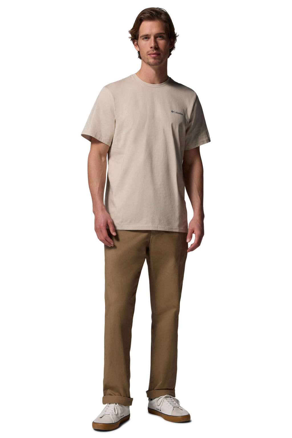 Beige heren Columbia T-shirt van katoen met korte mouwen en ronde hals