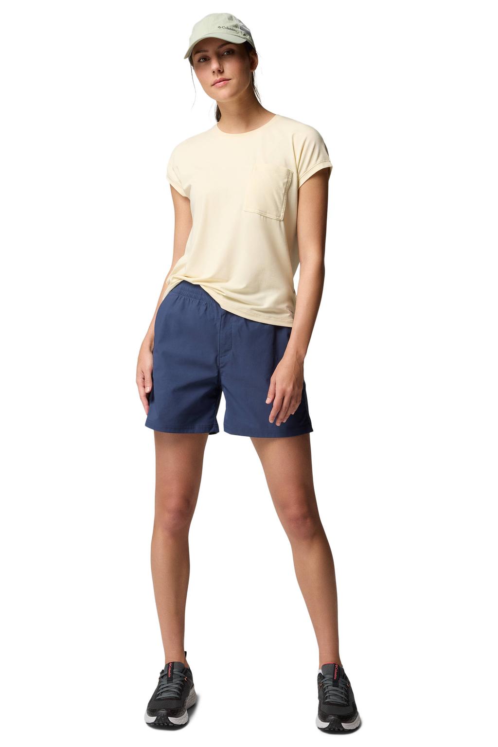 Blauwe dames Columbia short van nylon met regular fit en rits- en knoopsluiting