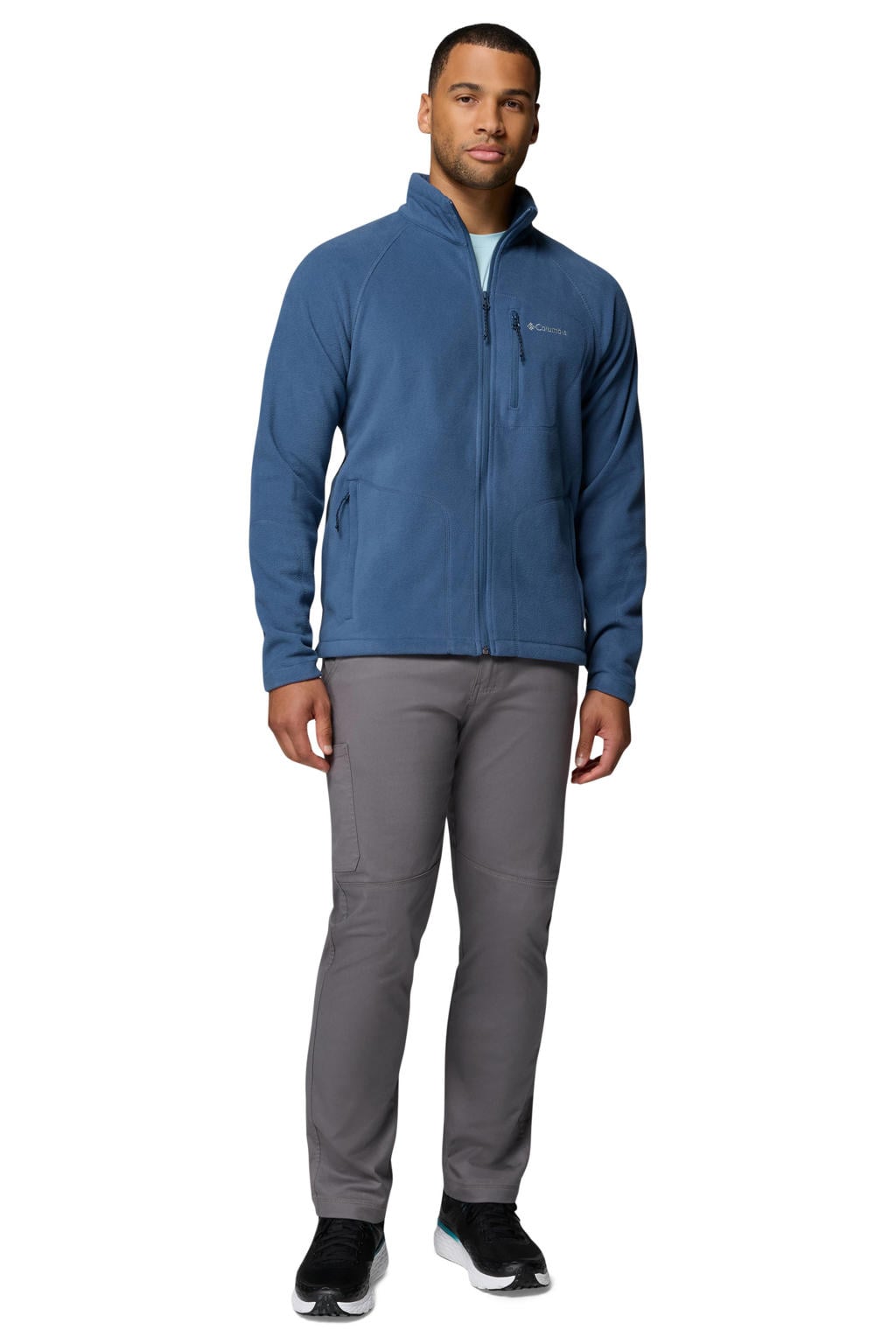 Blauwe heren Columbia fleece vest met lange mouwen, opstaande kraag en ritssluiting