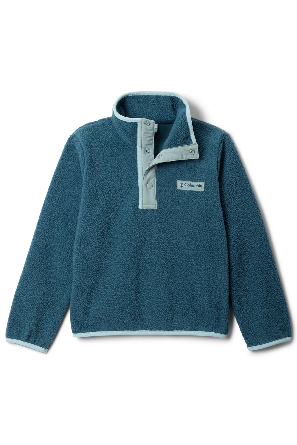 Petrol en lichtblauwe meisjes Columbia fleece sweater Helvetia II met effen, lange mouwen, opstaande kraag en drukknoopsluiting