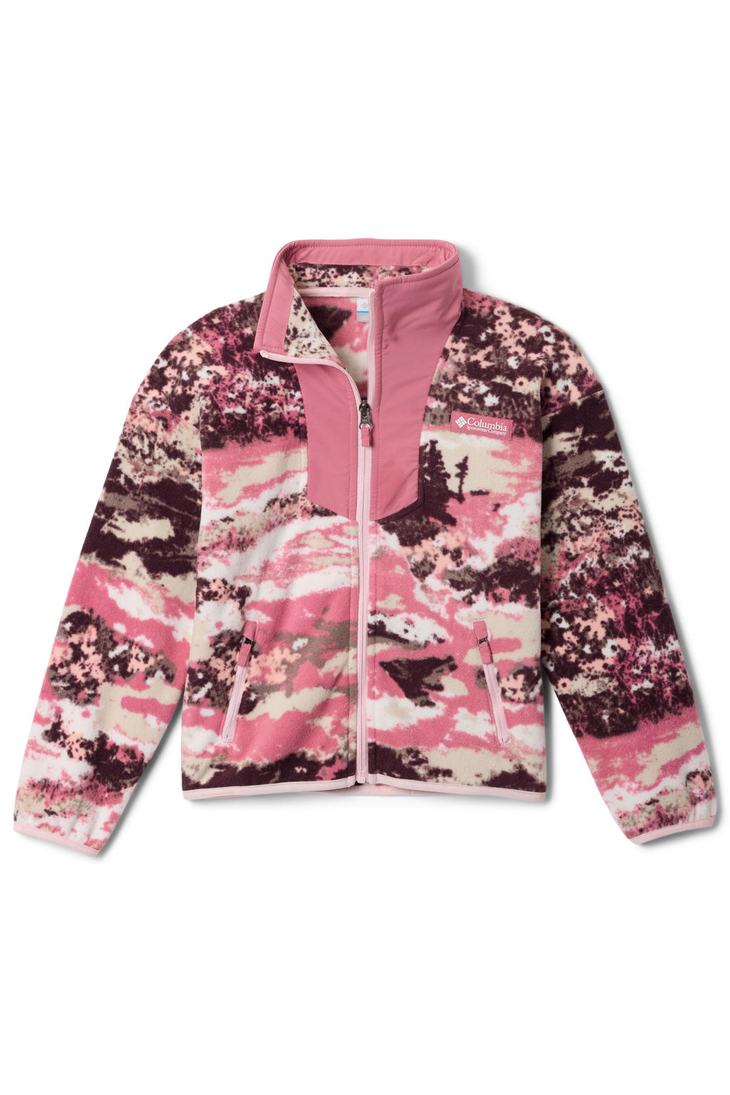 Roze jongens en meisjes Columbia fleece vest Sequoia Grove met lange mouwen, opstaande kraag en ritssluiting
