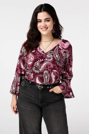 top met paisley print donkerrood