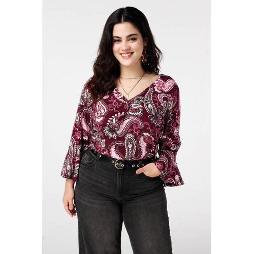 MS Mode top met paisley print donkerrood afbeelding