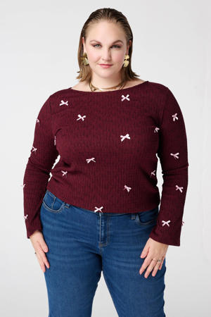 top donkerrood flared mouwen