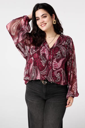blouse met paisley print donkerrood