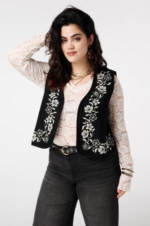 gebloemde gilet zwart