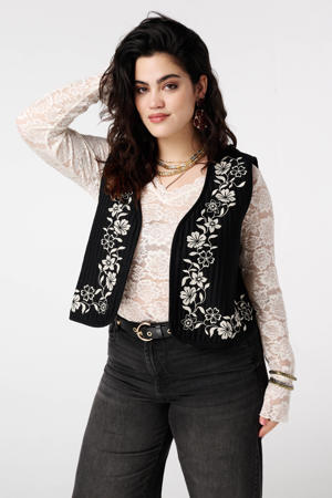 gebloemde gilet zwart
