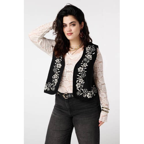 MS Mode gebloemde gilet zwart afbeelding