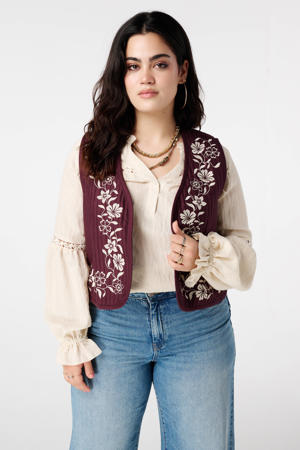 gebloemde gilet donkerrood