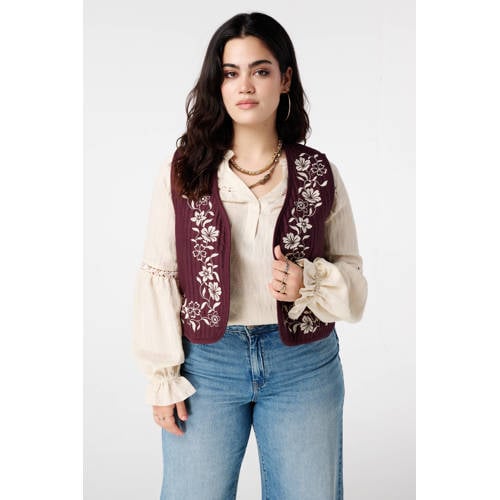 MS Mode gebloemde gilet donkerrood afbeelding