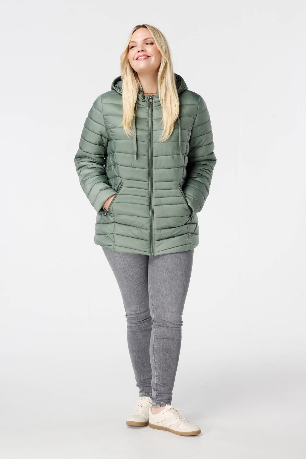 Mintgroene dames MS Mode gewatteerde jas van polyester met effen en lange mouwen