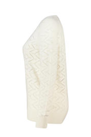 thumbnail: Ecru dames MS Mode pullover broderie van viscose met effen, lange mouwen en klassieke kraag