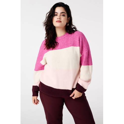 MS Mode gestreepte gebreide trui roze afbeelding