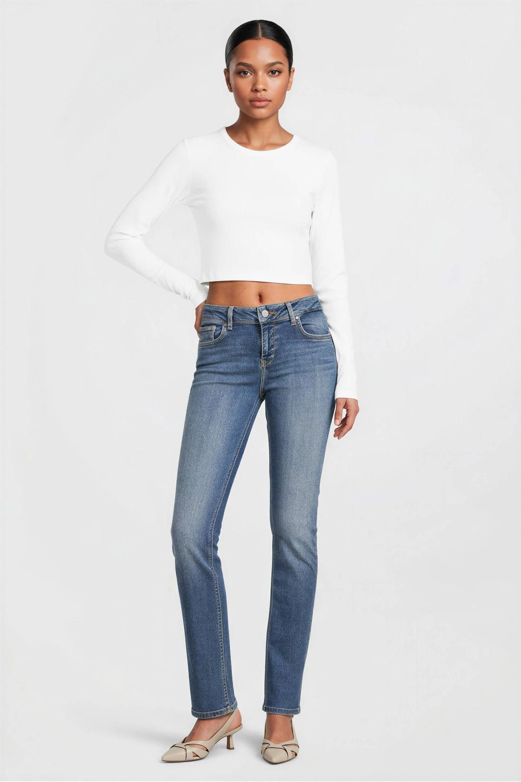 Dark blue denim dames LTB slim fit jeans van denim met regular waist en effen