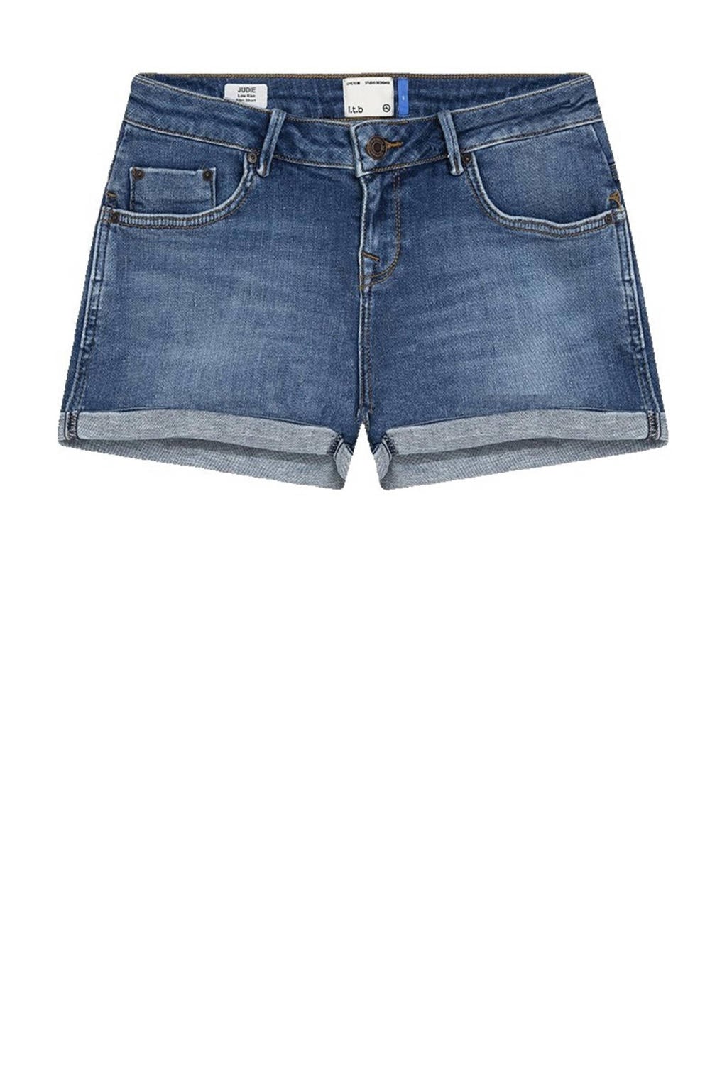 Dark blue denim dames LTB regular low waist short van denim met rits- en knoopsluiting en effen