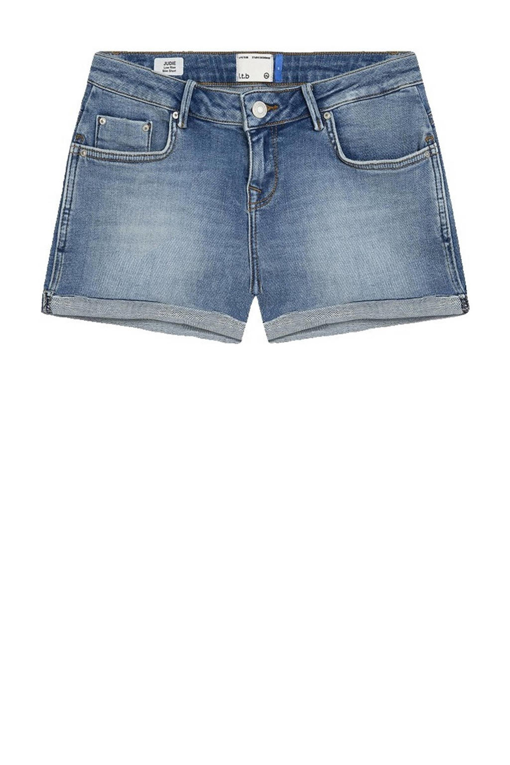 Medium blue denim dames LTB regular low waist short van denim met rits- en knoopsluiting en effen