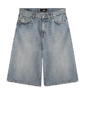 wide leg high waist short medium blue denim