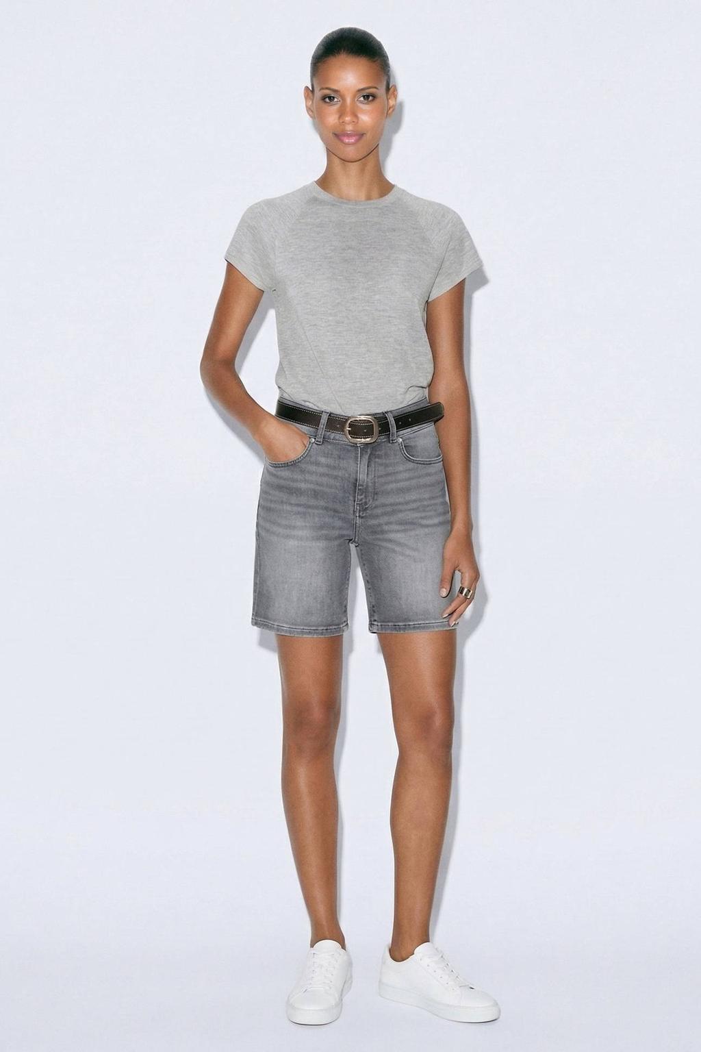 Grey denim dames LTB regular waist short van denim met rits- en knoopsluiting en effen
