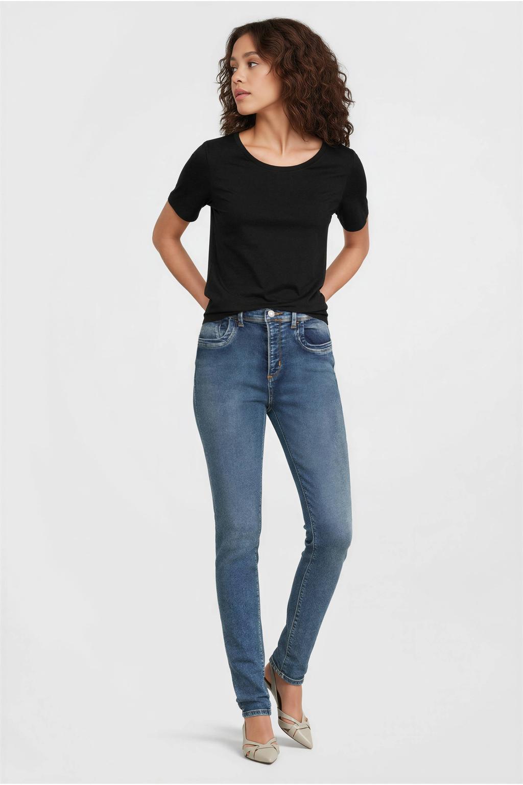 Medium blue denim dames LTB slim fit jeans van denim met regular waist en effen