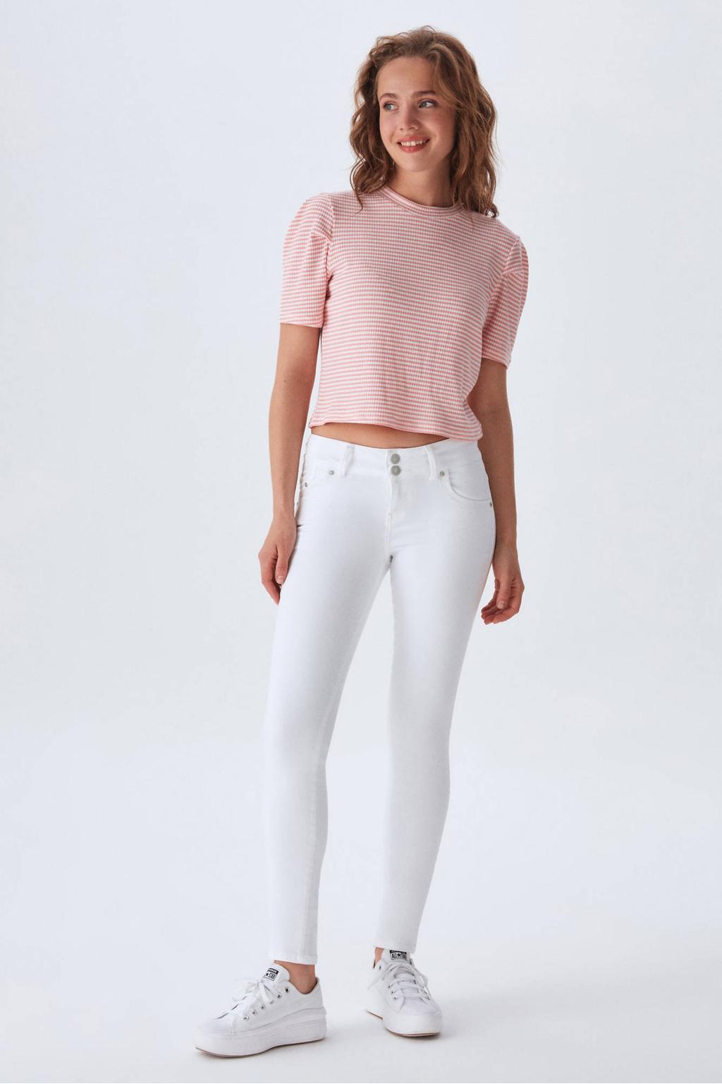 Witte dames LTB slim fit jeans van denim met regular waist en effen