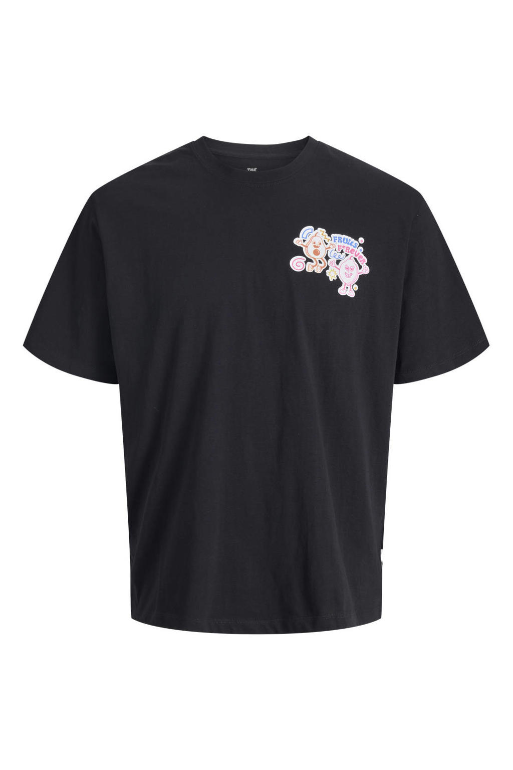 Zwarte jongens JACK & JONES JUNIOR T-shirt van katoen met backprint, korte mouwen en ronde hals
