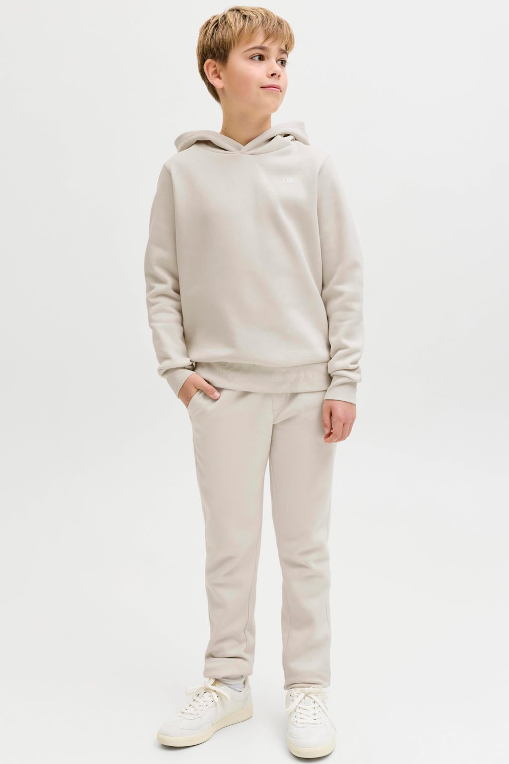 Beige jongens JJ REBEL JUNIOR hoodie van sweat materiaal met effen, lange mouwen en capuchon