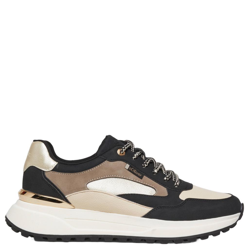 Zwart en beige dames s.Oliver Women Shoes sneakers van imitatieleer