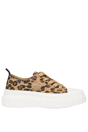 sneakers met panterprint beige/zwart